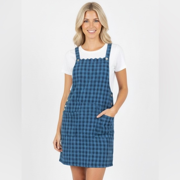 Vintage Dresses & Skirts - Crossroads Blue Plaid vintage overalls Dress size medium